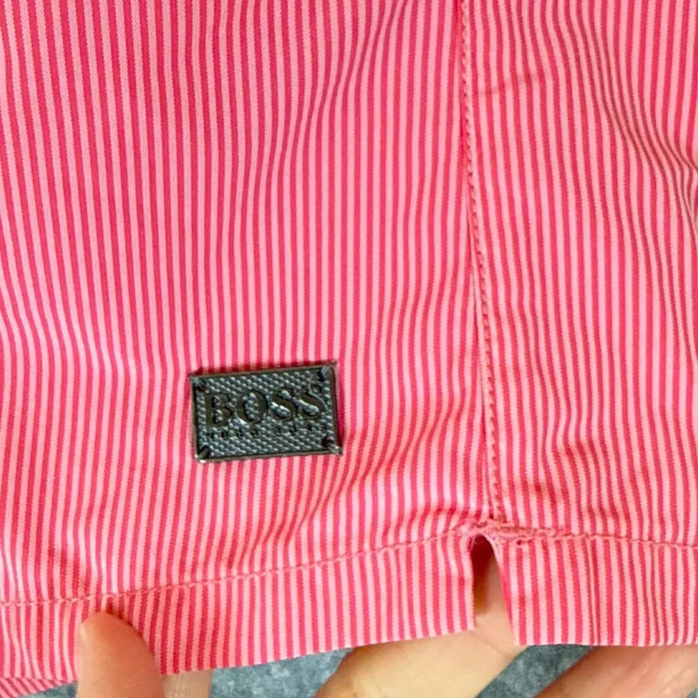 Hugo Boss Batfish Swim Trunk Mens L Coral Color with Pinstripes Pockets Lined